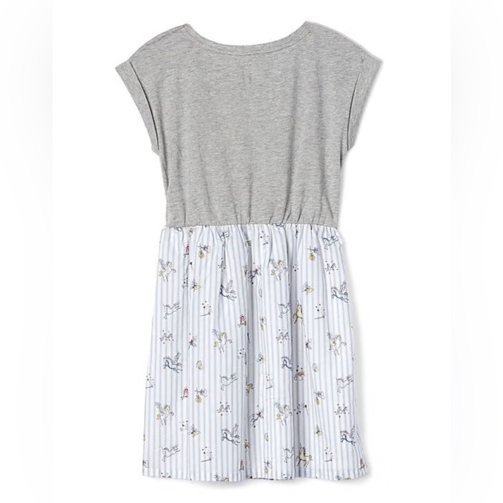 GAP Grey Preppy Lined Striped Unicorn Print Dress Casual Size 6-7